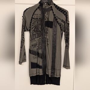 Graphic Zip-Up Top with Studded Details